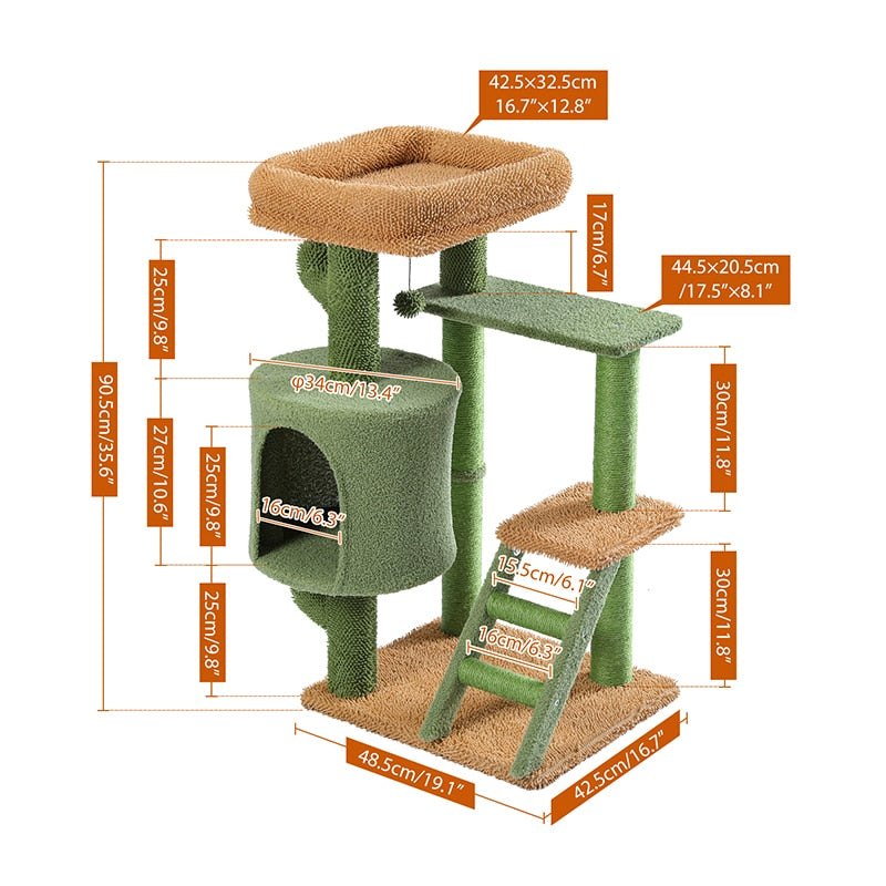 Cactus Cat Tree with Natural Sisal Scratching fast shipping 2-7days