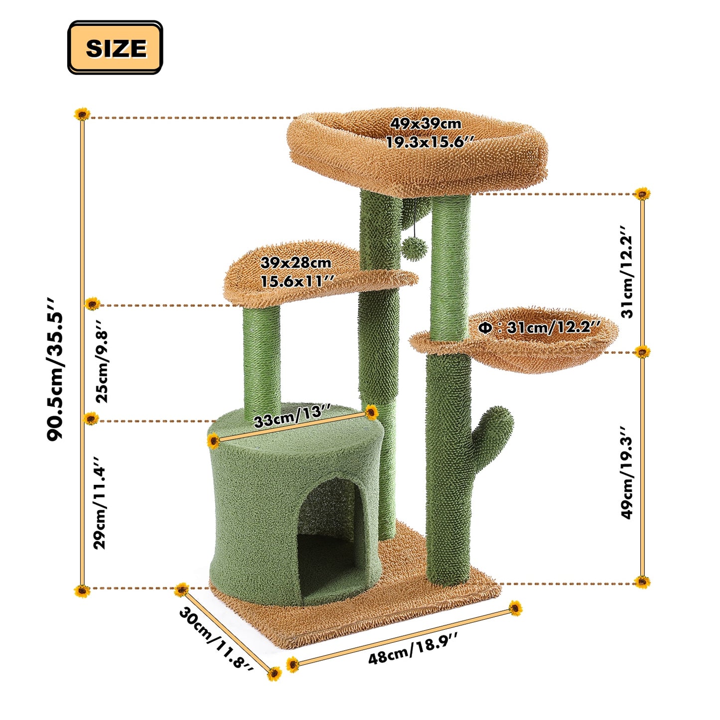 Cactus Cat Tree with Natural Sisal Scratching fast shipping 2-7days