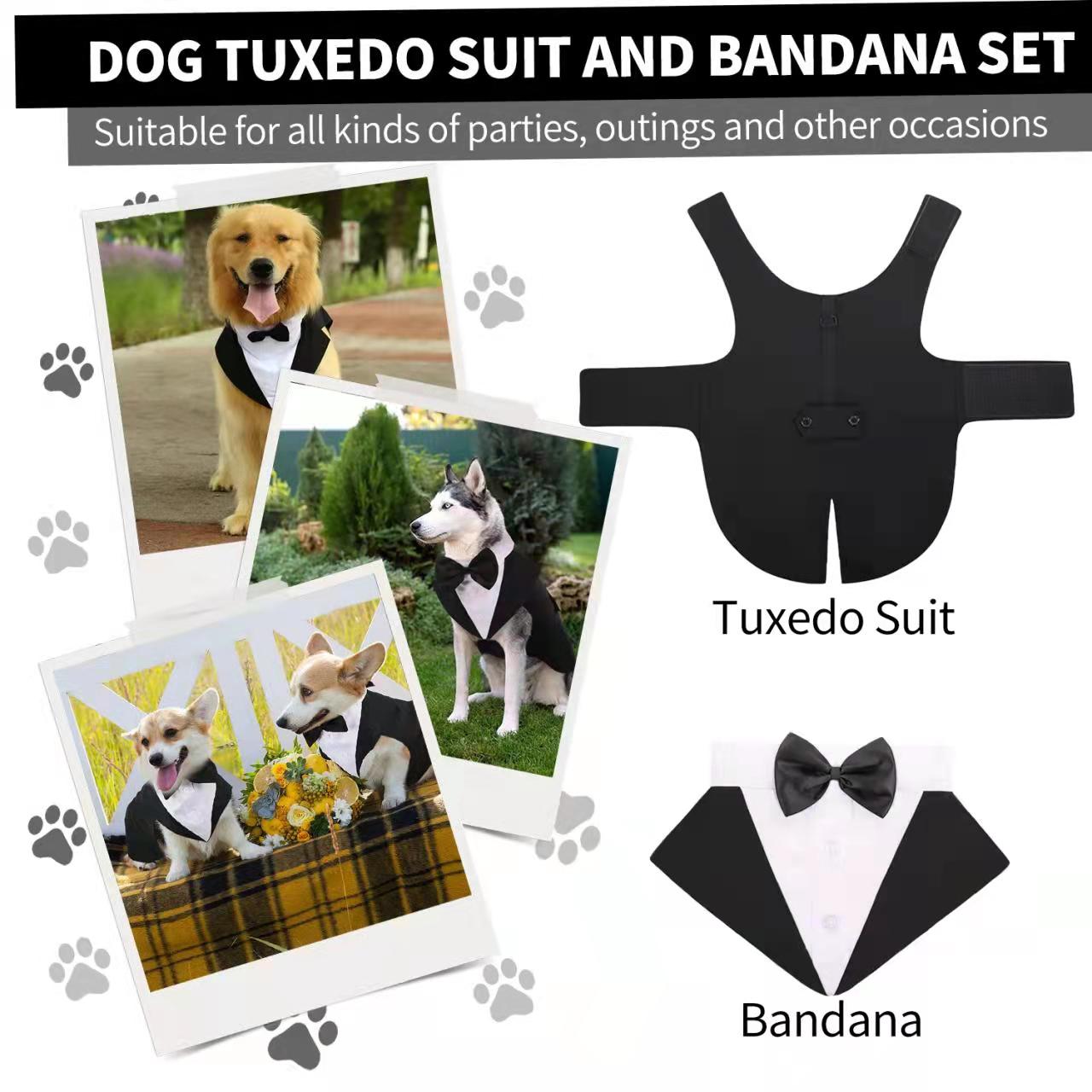 Dog Tuxedo Formal Dog Suit and Bandana Set